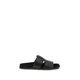 Dolce & Gabbana Black Calf Leather Bos Taurus Flat Sandals