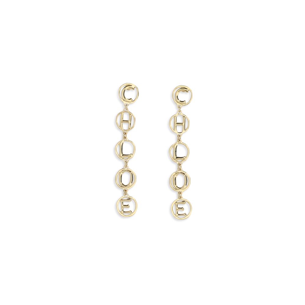 Chloé Script Gold Brass Drop Earrings