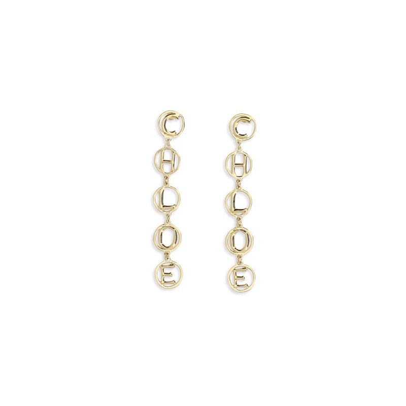 Chloé Script Gold Brass Drop Earrings