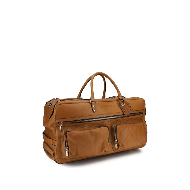 Brunello Cucinelli Brown Calf Leather Bos Taurus Trolley Bag