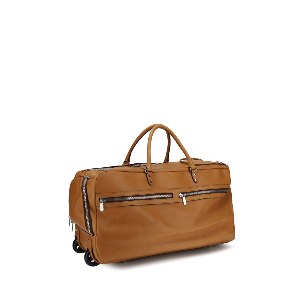Brunello Cucinelli Brown Calf Leather Bos Taurus Trolley Bag