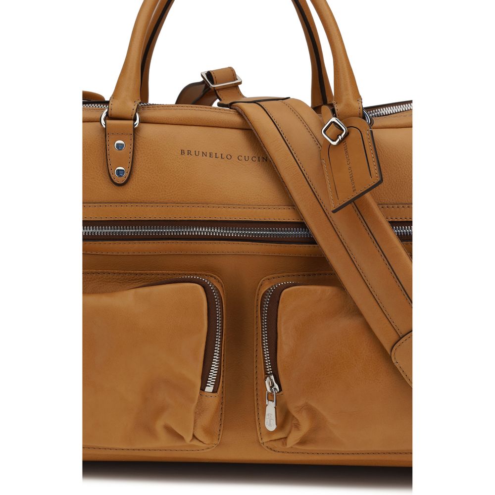 Brunello Cucinelli Brown Calf Leather Bos Taurus Trolley Bag