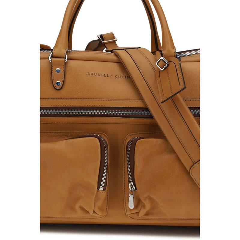 Brunello Cucinelli Brown Calf Leather Bos Taurus Trolley Bag