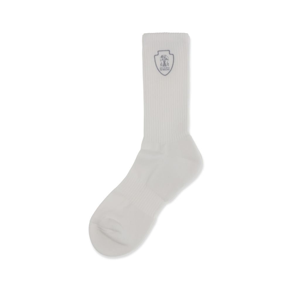 Brunello Cucinelli White Cotton Socks - Elegant Ankle-High Fit