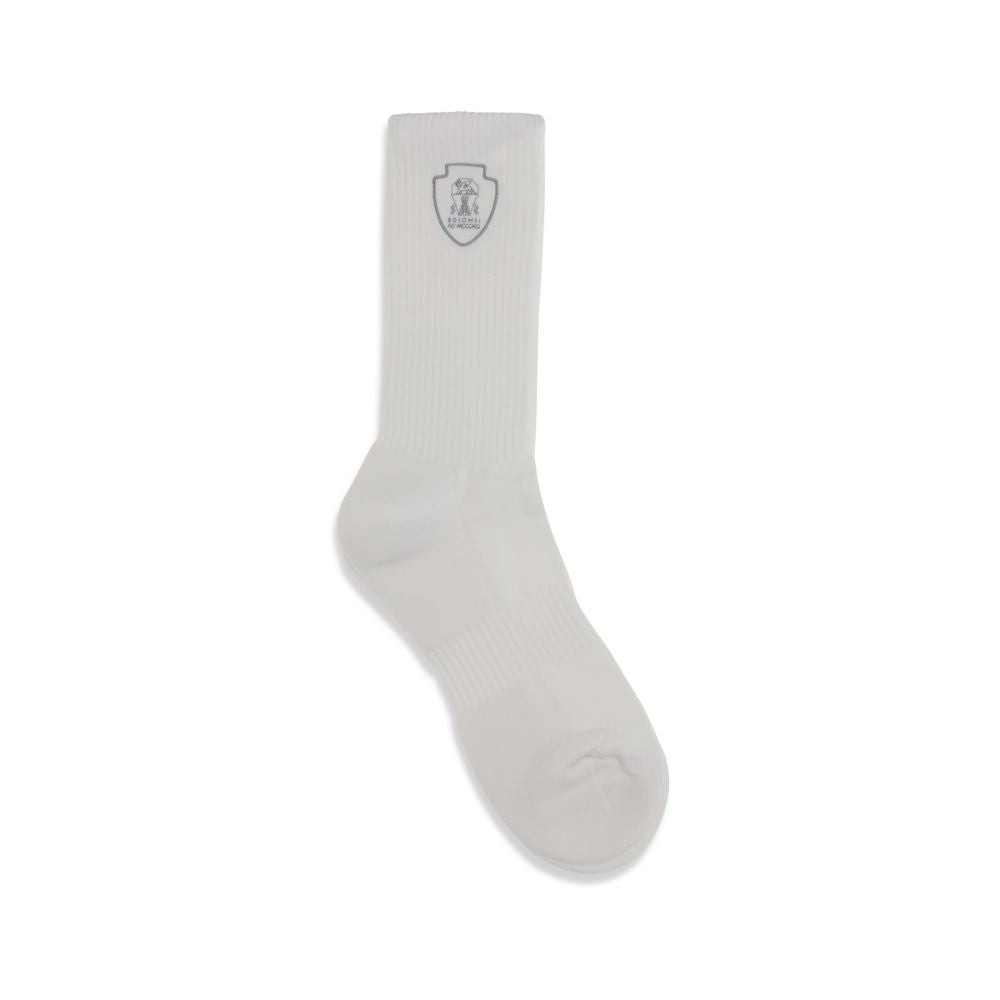 Brunello Cucinelli White Cotton Socks - Elegant Ankle-High Fit
