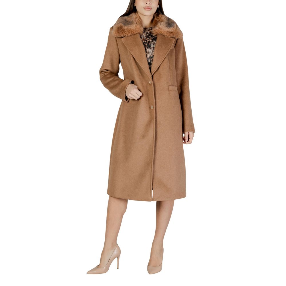 Guess KAROLE FUR COLLAR COAT - Beige Polyester Women's Coat