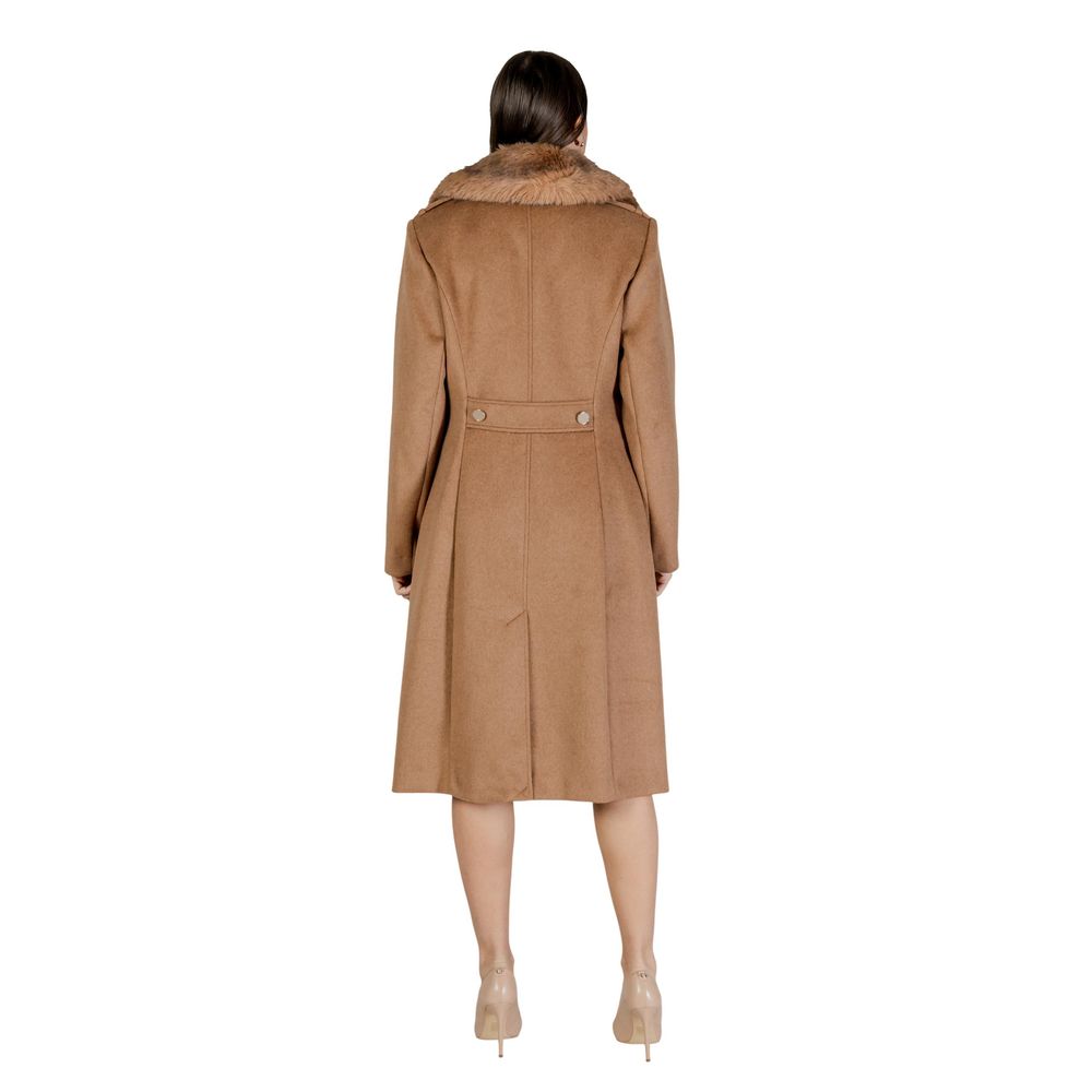 Guess KAROLE FUR COLLAR COAT - Beige Polyester Women's Coat