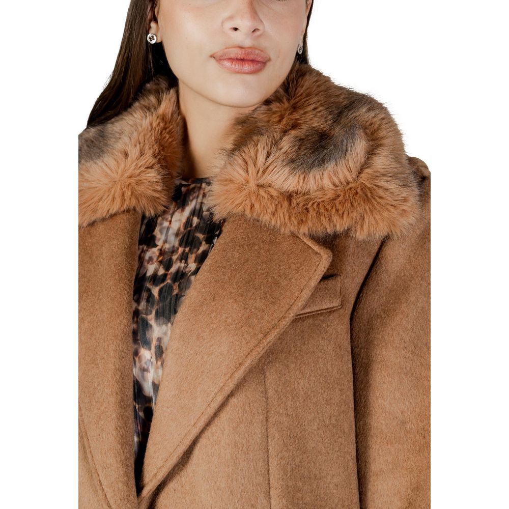 Guess KAROLE FUR COLLAR COAT - Beige Polyester Women's Coat