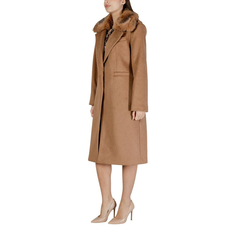 Guess KAROLE FUR COLLAR COAT - Beige Polyester Women's Coat