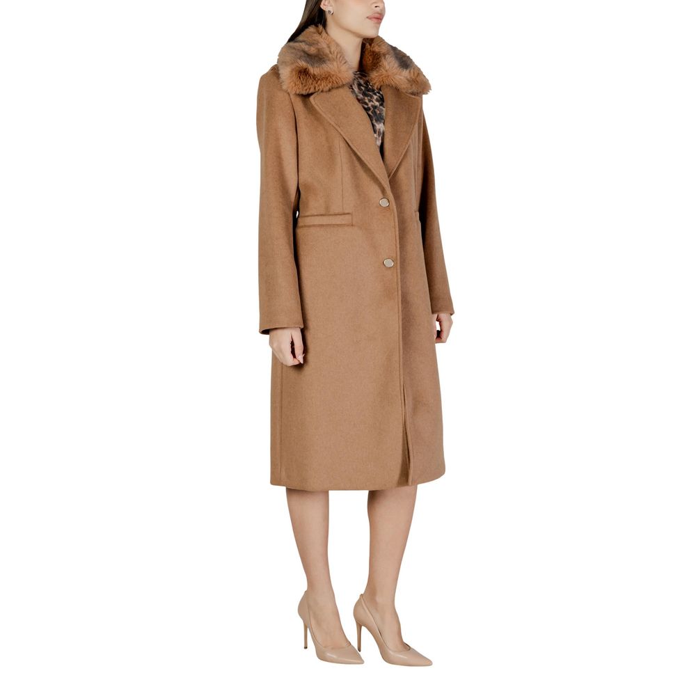 Guess KAROLE FUR COLLAR COAT - Beige Polyester Women's Coat