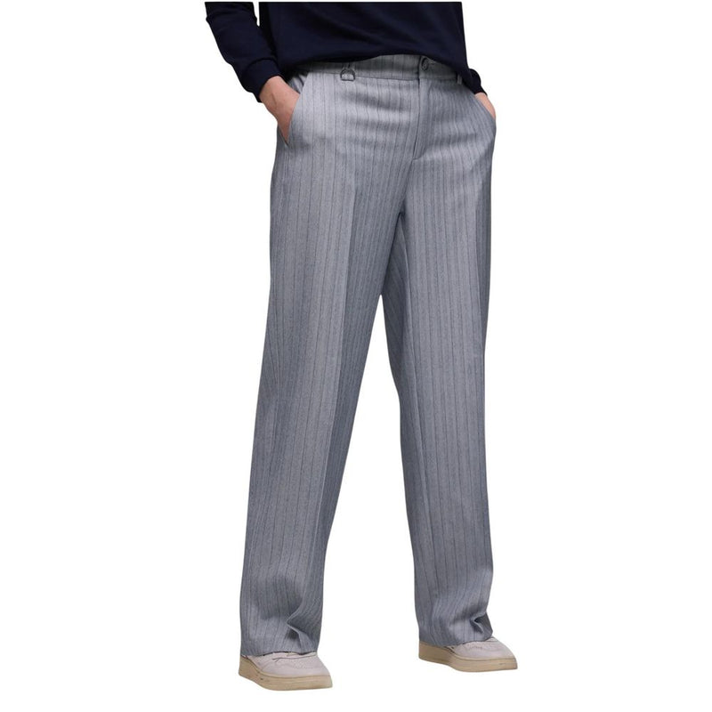 Street One Blue Polyester Casual Pants - Straight Leg Herringbone