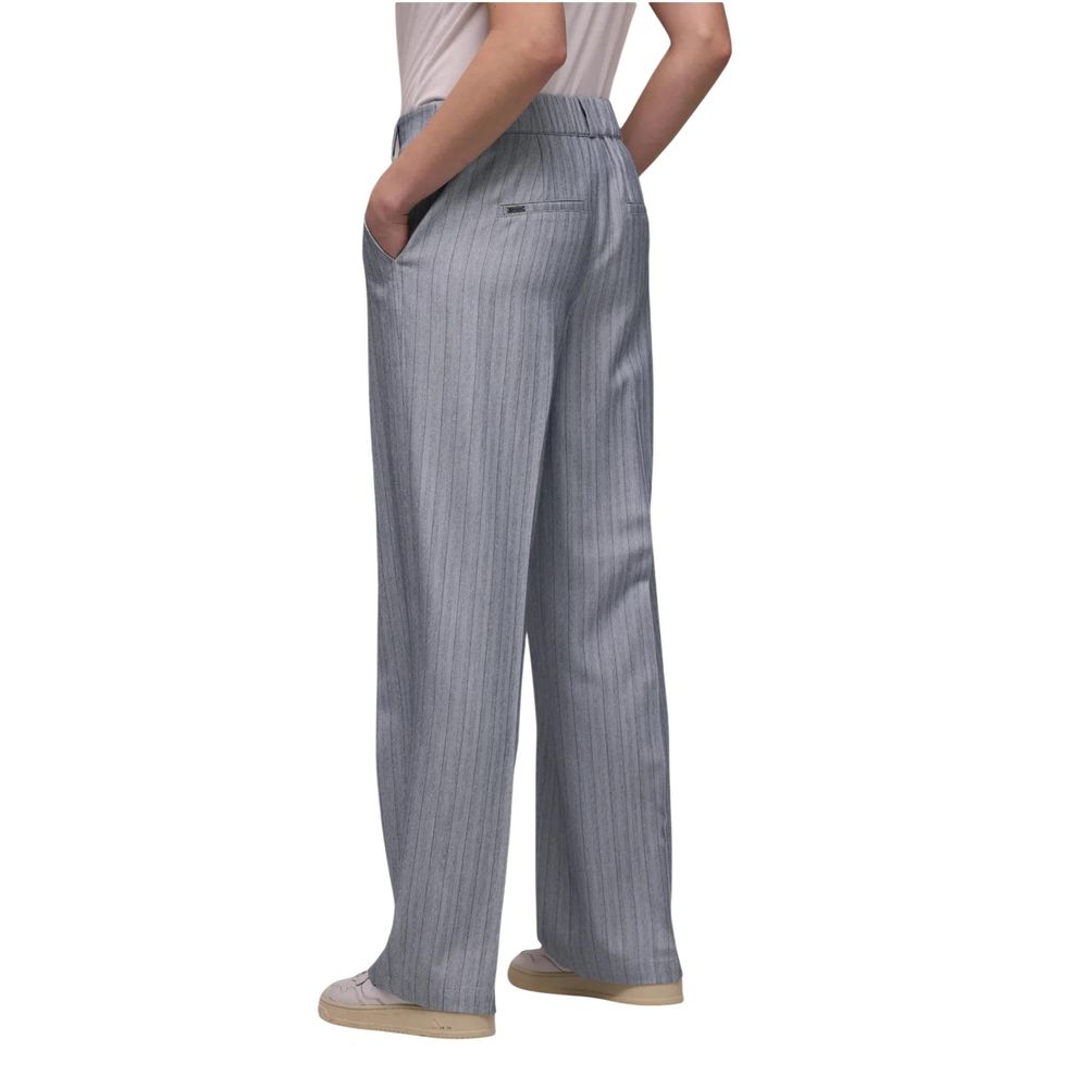 Street One Blue Polyester Casual Pants - Straight Leg Herringbone