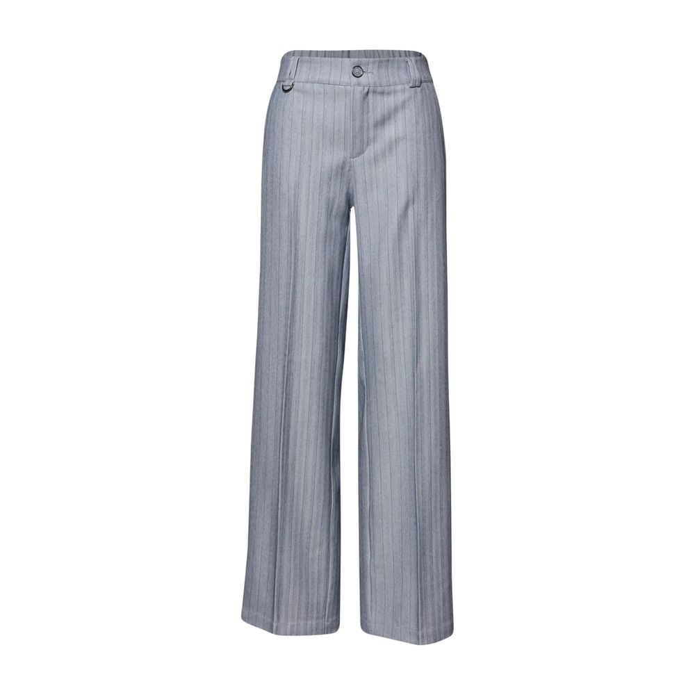 Street One Blue Polyester Casual Pants - Straight Leg Herringbone