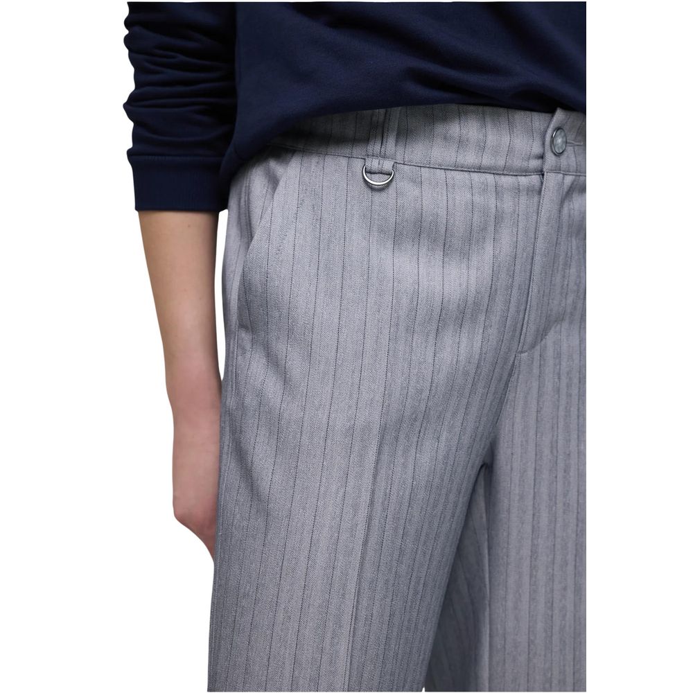 Street One Blue Polyester Casual Pants - Straight Leg Herringbone