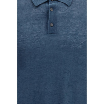 Roberto Collina blauw linnen poloshirt