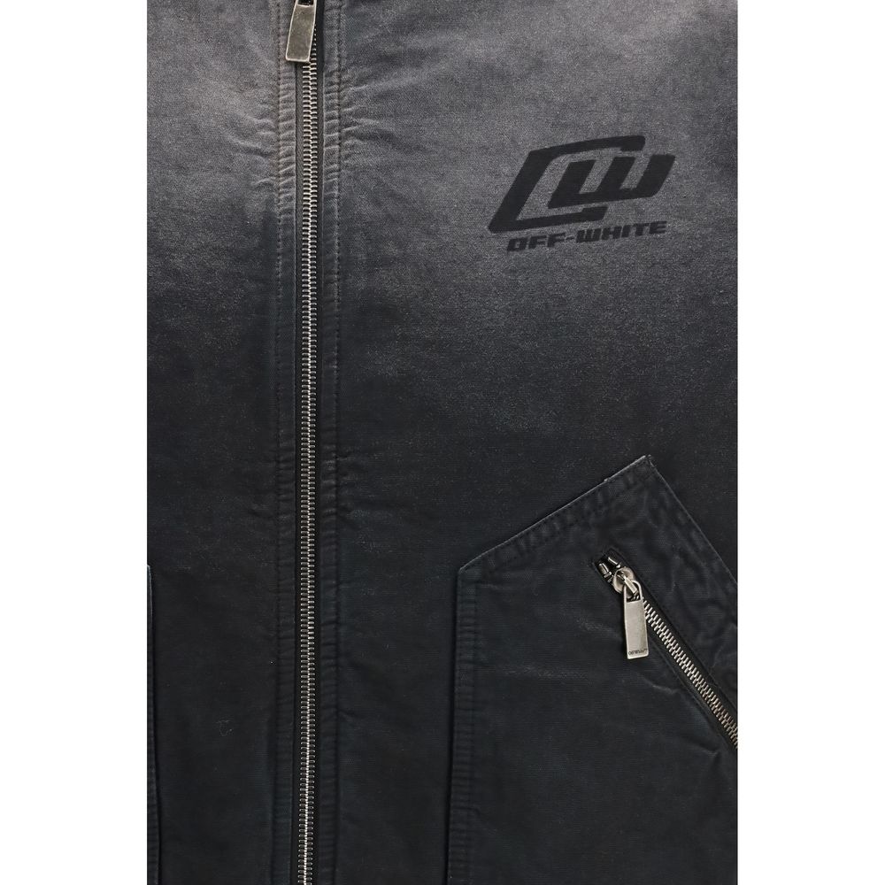 Off-White Black Washed Denim Bomber Jacket - SS26