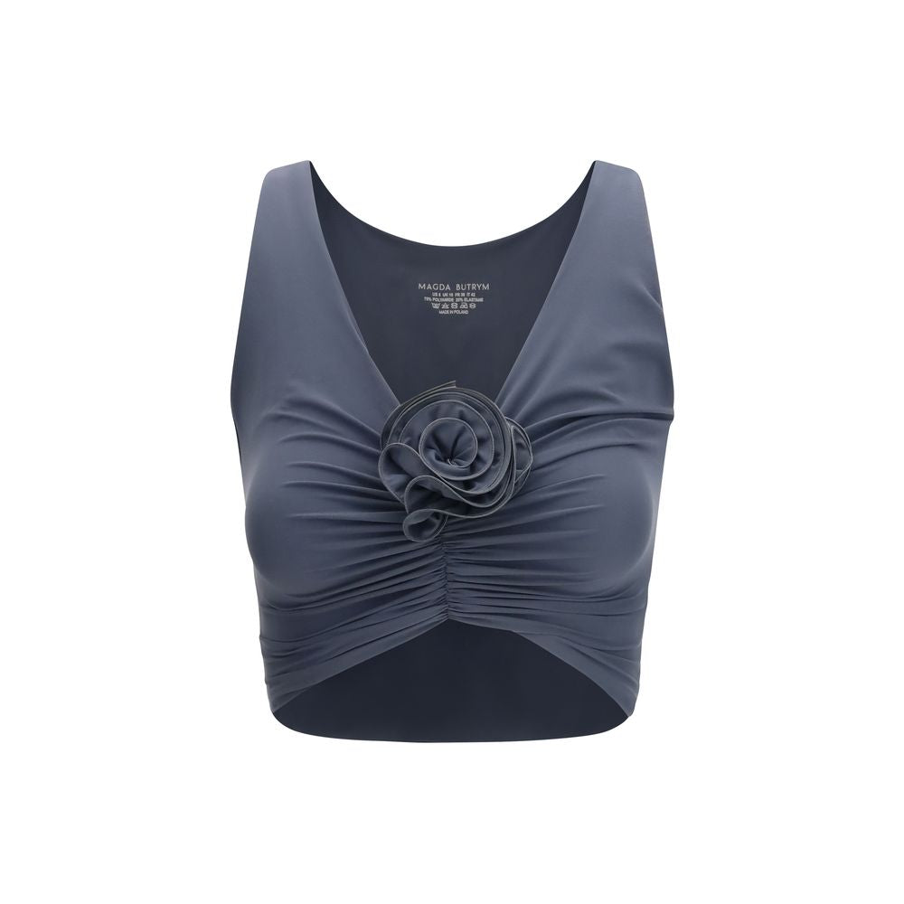 Magda Butrym Gray Ruched Flower Swim Top