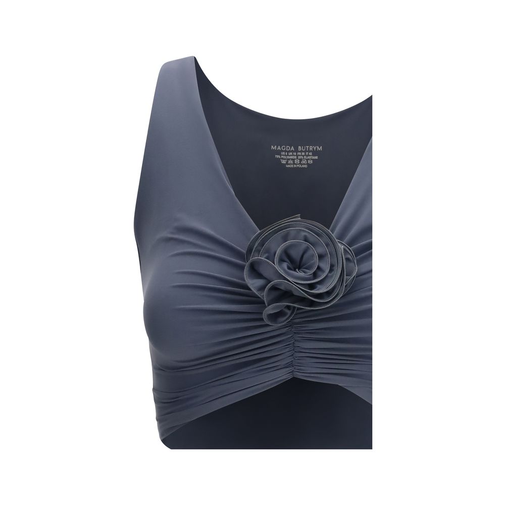 Magda Butrym Gray Ruched Flower Swim Top