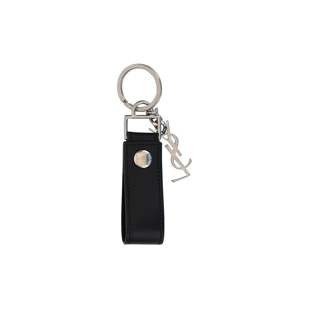 Porte-clés Saint Laurent en cuir de veau noir