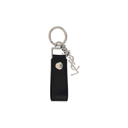 Porte-clés Saint Laurent en cuir de veau noir