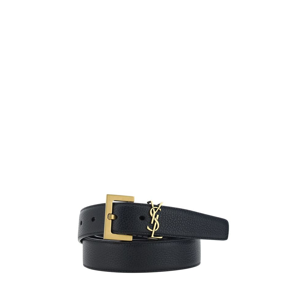 Ceinture Saint Laurent Bos Taurus Regular en cuir de veau noir