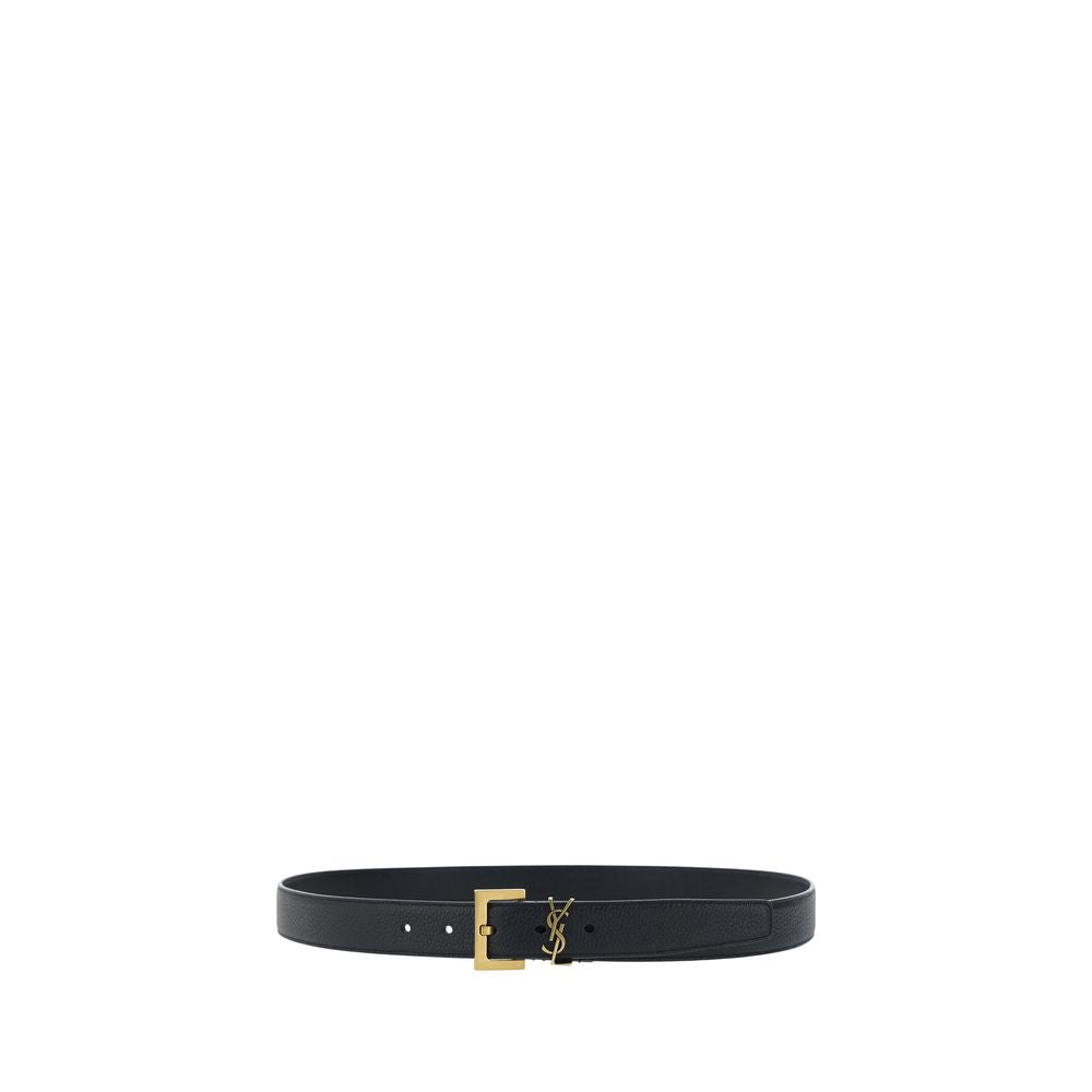 Ceinture Saint Laurent Bos Taurus Regular en cuir de veau noir