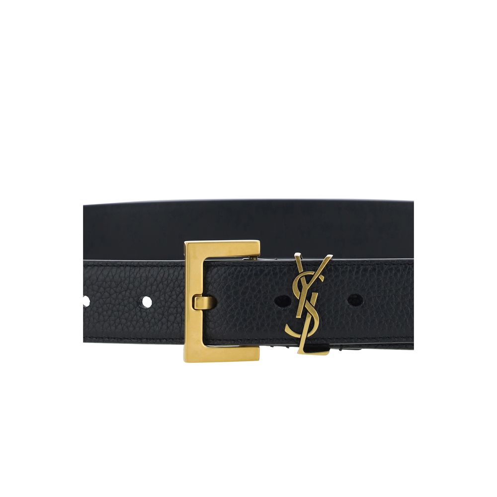 Ceinture Saint Laurent Bos Taurus Regular en cuir de veau noir