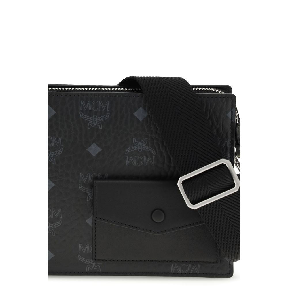 Sac bandoulière Bos Taurus en cuir de veau noir MCM