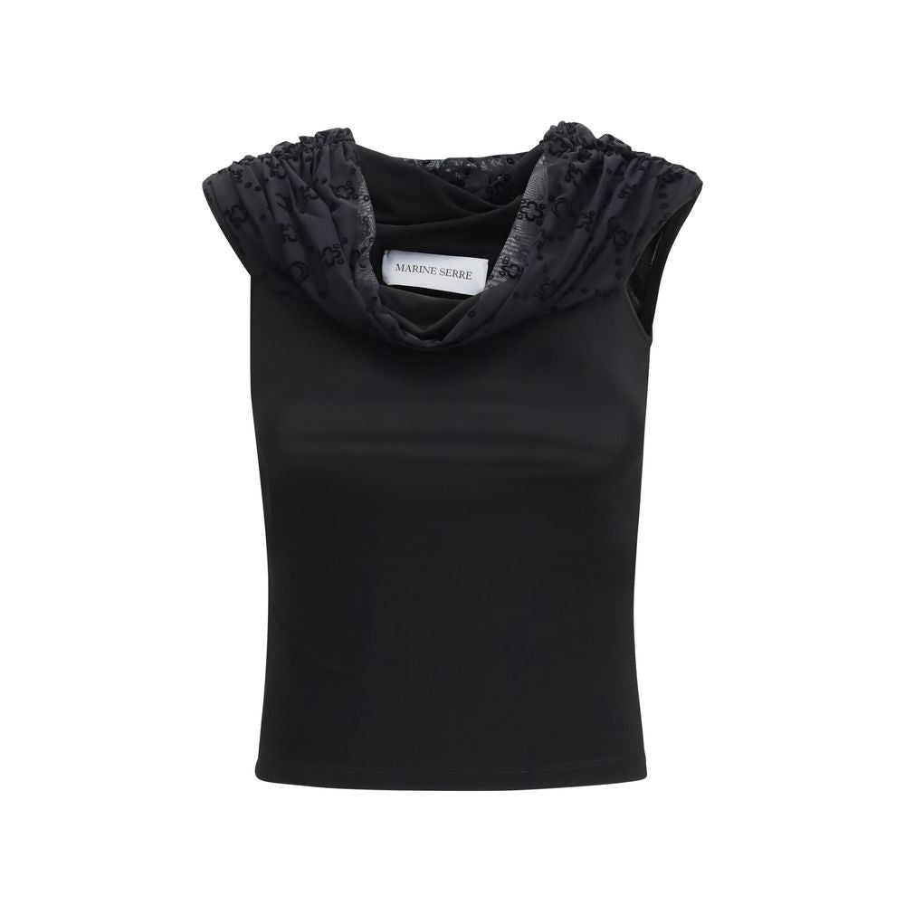 Marine Serre Black Viscose Off Shoulder Shirt