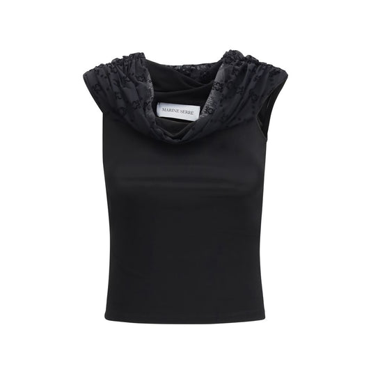 Marine Serre Black Viscose Off Shoulder Shirt