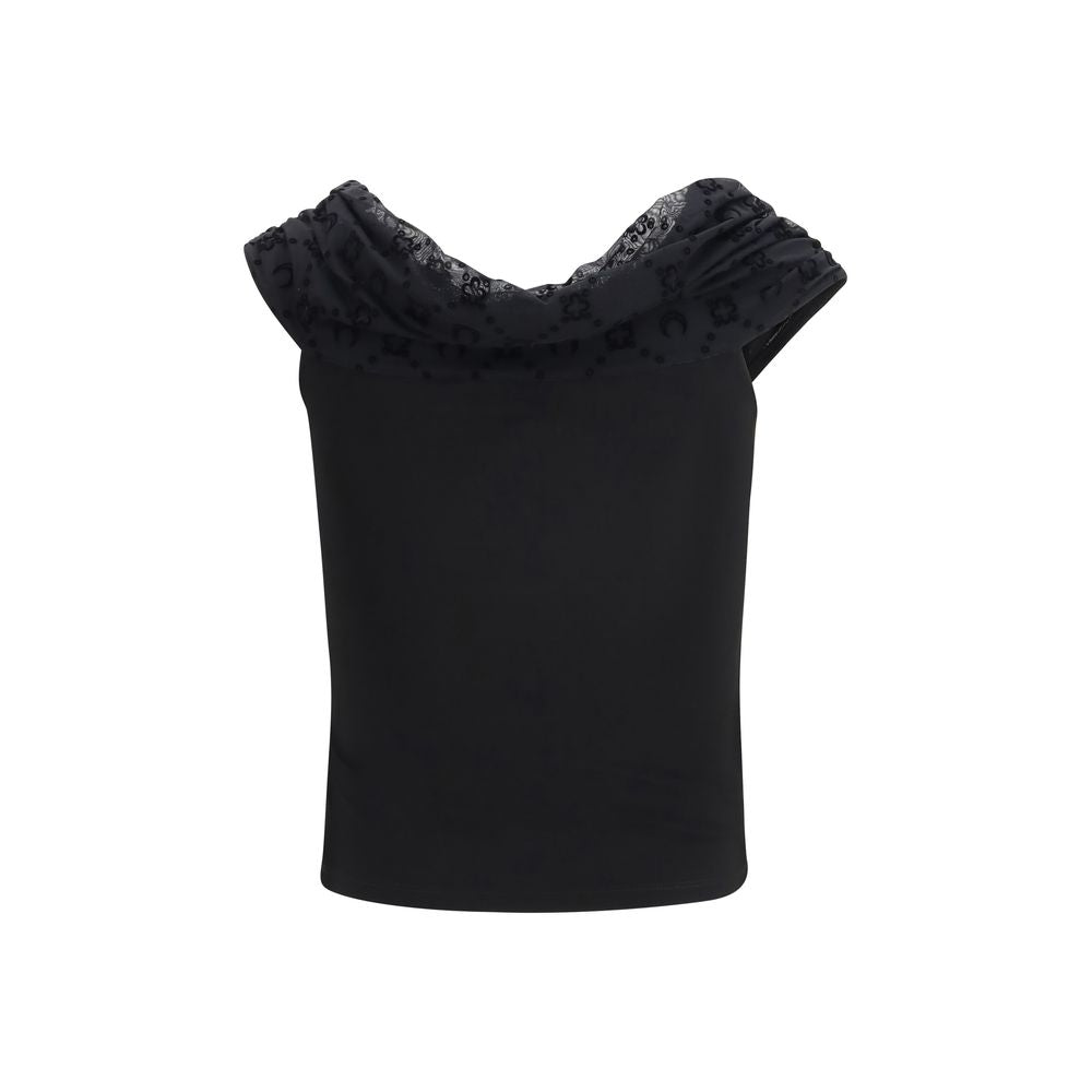 Marine Serre Black Viscose Off Shoulder Shirt