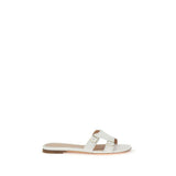 Santoni White Calf Leather Bos Taurus Flat Sandals for Women