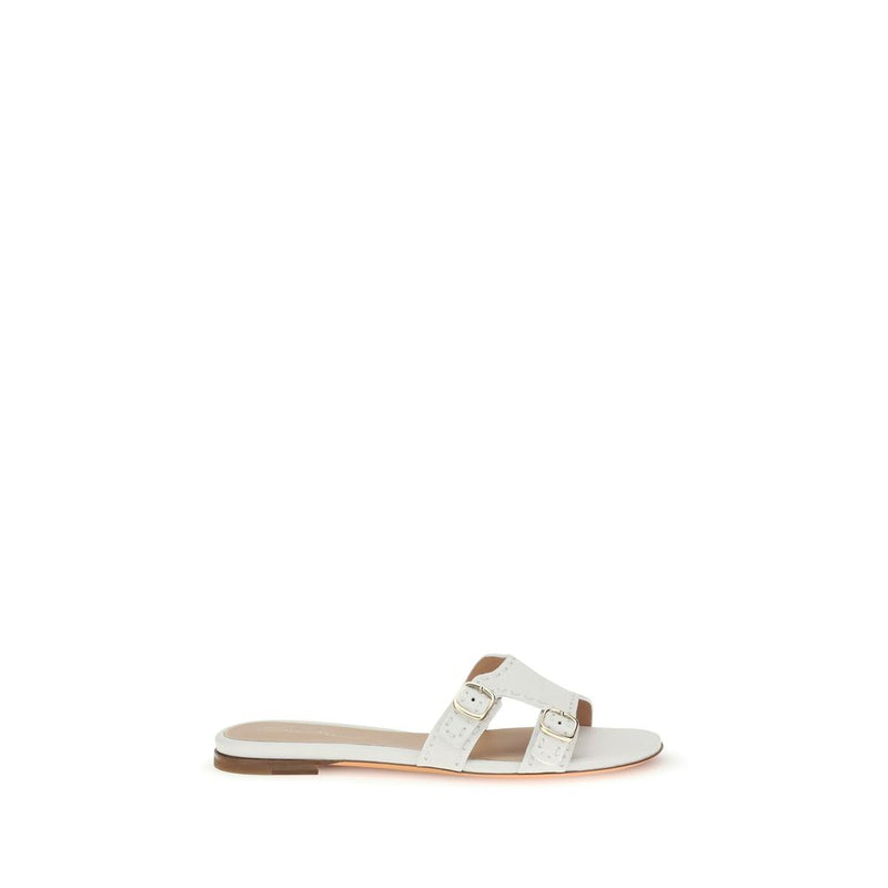 Santoni White Calf Leather Bos Taurus Flat Sandals for Women