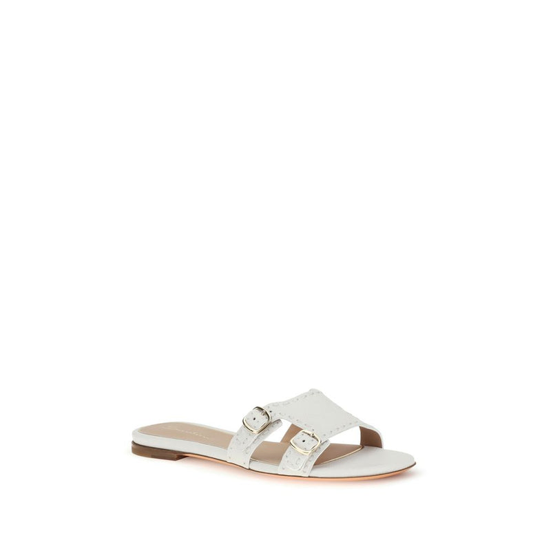 Santoni White Calf Leather Bos Taurus Flat Sandals for Women