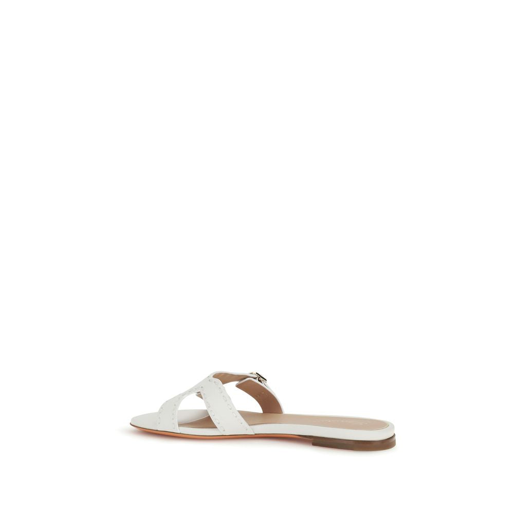 Santoni White Calf Leather Bos Taurus Flat Sandals for Women