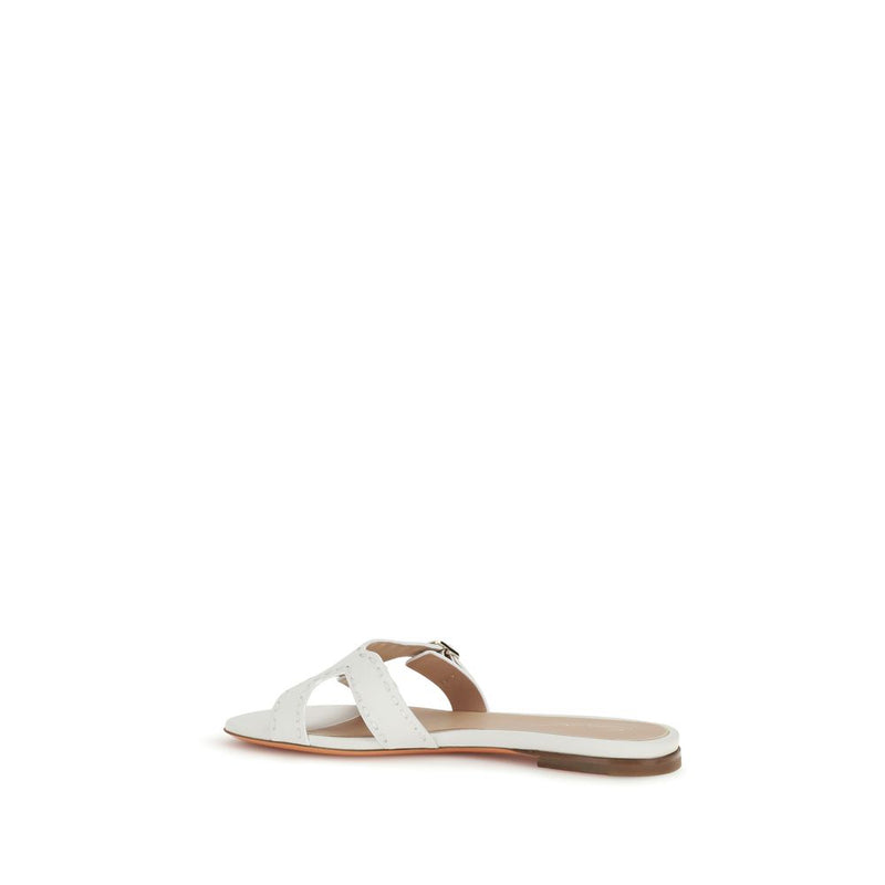 Santoni White Calf Leather Bos Taurus Flat Sandals for Women