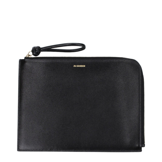 Pochette en Cuir Noir Jil Sander