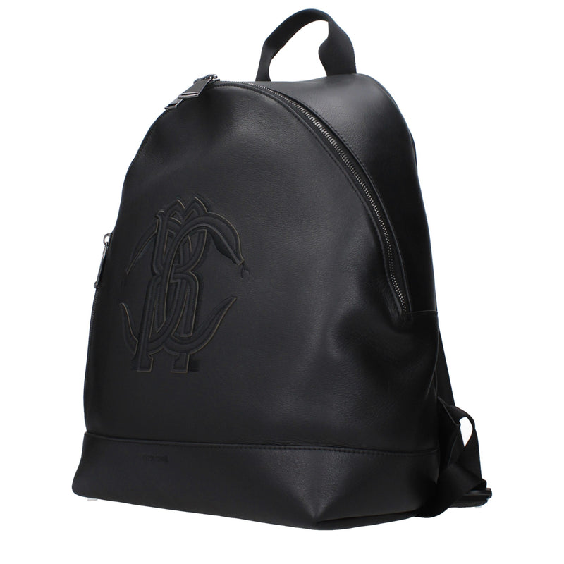 Sac à dos en cuir noir Roberto Cavalli