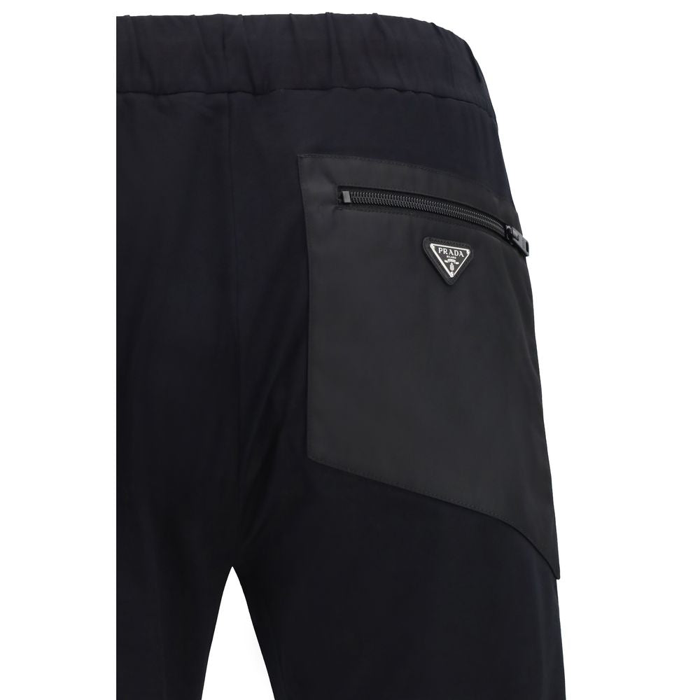 Pantalon décontracté en coton noir Prada