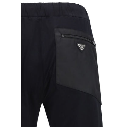 Pantalon décontracté en coton noir Prada
