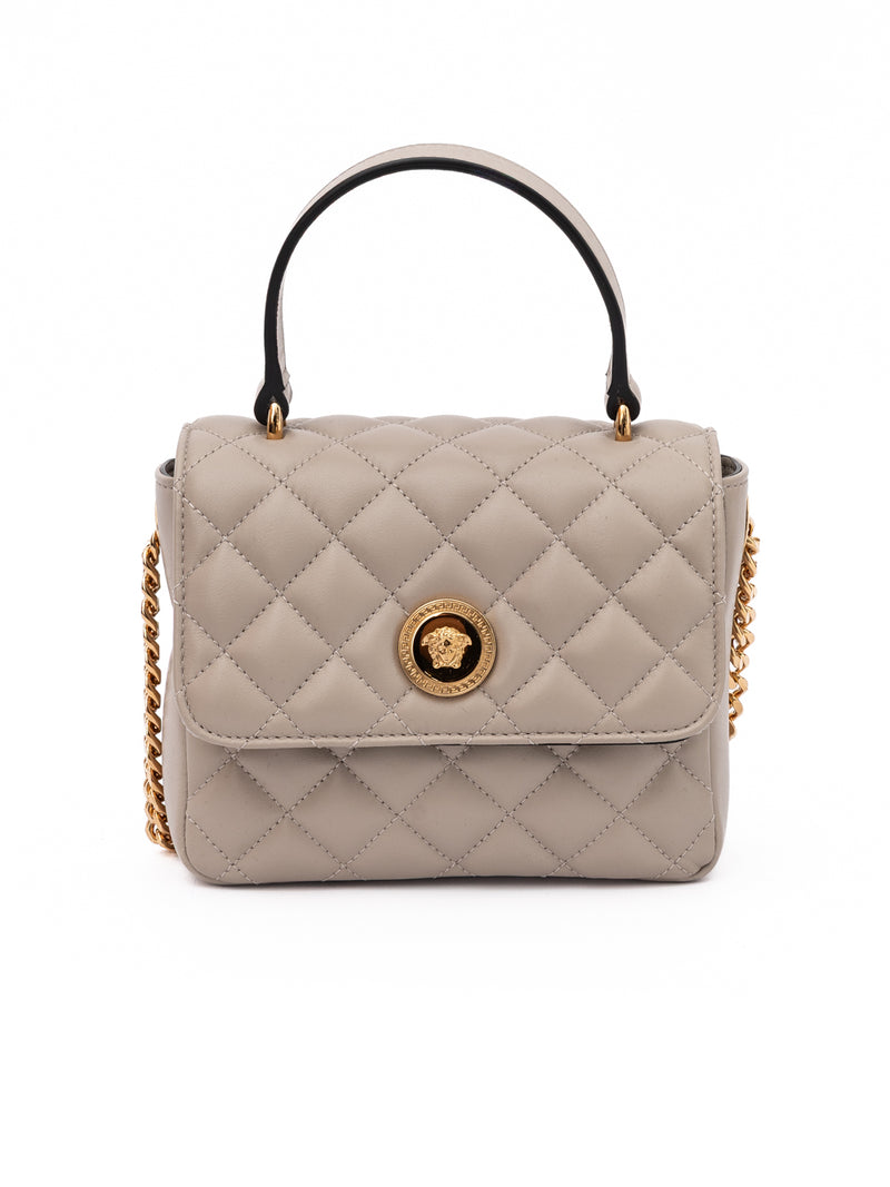 Versace Taupe Quilted Leather Handbag - Authentic Luxury