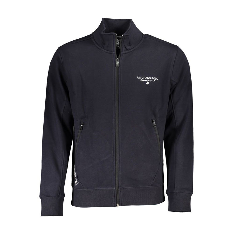 U.S. Grand Blue Cotton Men's Sweatshirt with Zip Detail