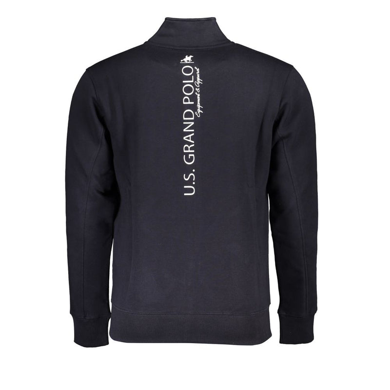 U.S. Grand Blue Cotton Men's Sweatshirt with Zip Detail