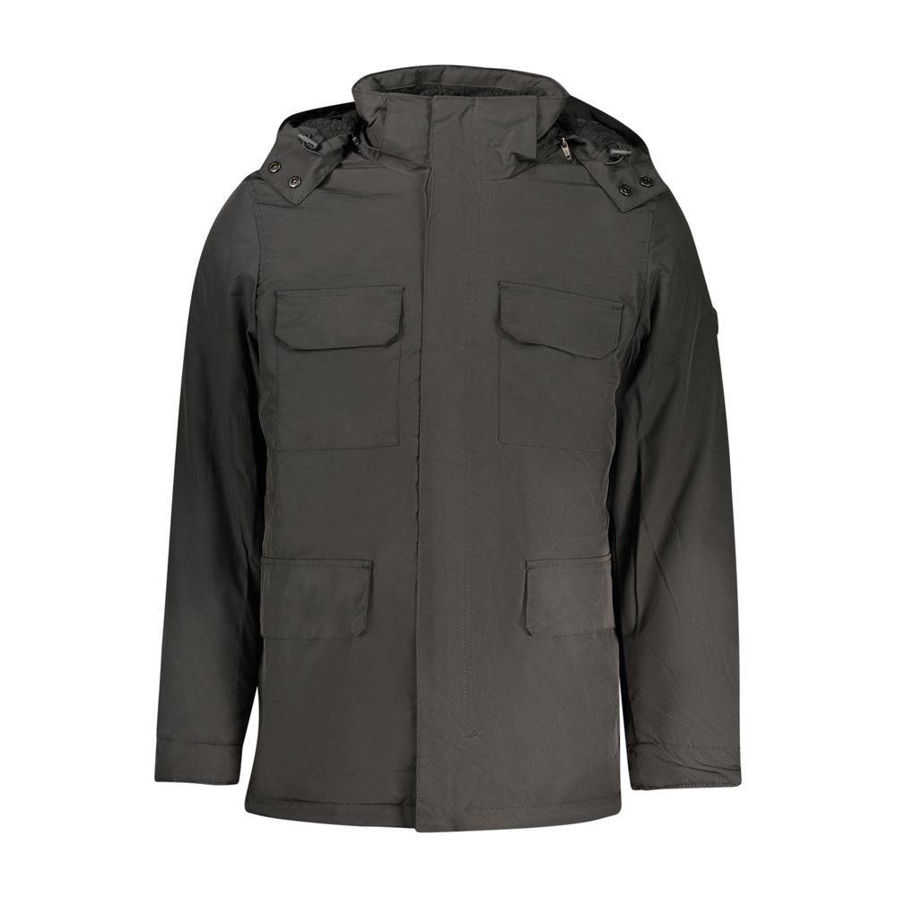 U.S. Grand Black Polyester Men's Jacket with Detachable Hood