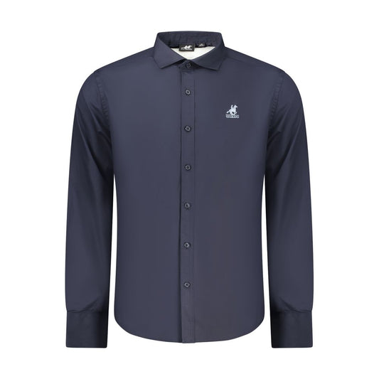 U.S. Grand Blue Cotton Men Shirt - Stylish Long-Sleeve Design