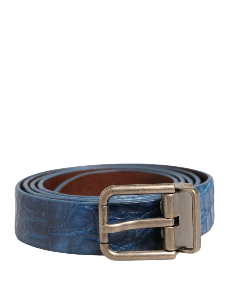 Dolce & Gabbana Donkerblauwe Leren Riem met Goudkleurige Metalen Gesp