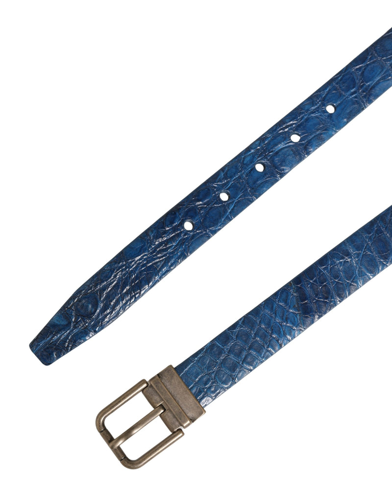 Dolce & Gabbana Donkerblauwe Leren Riem met Goudkleurige Metalen Gesp