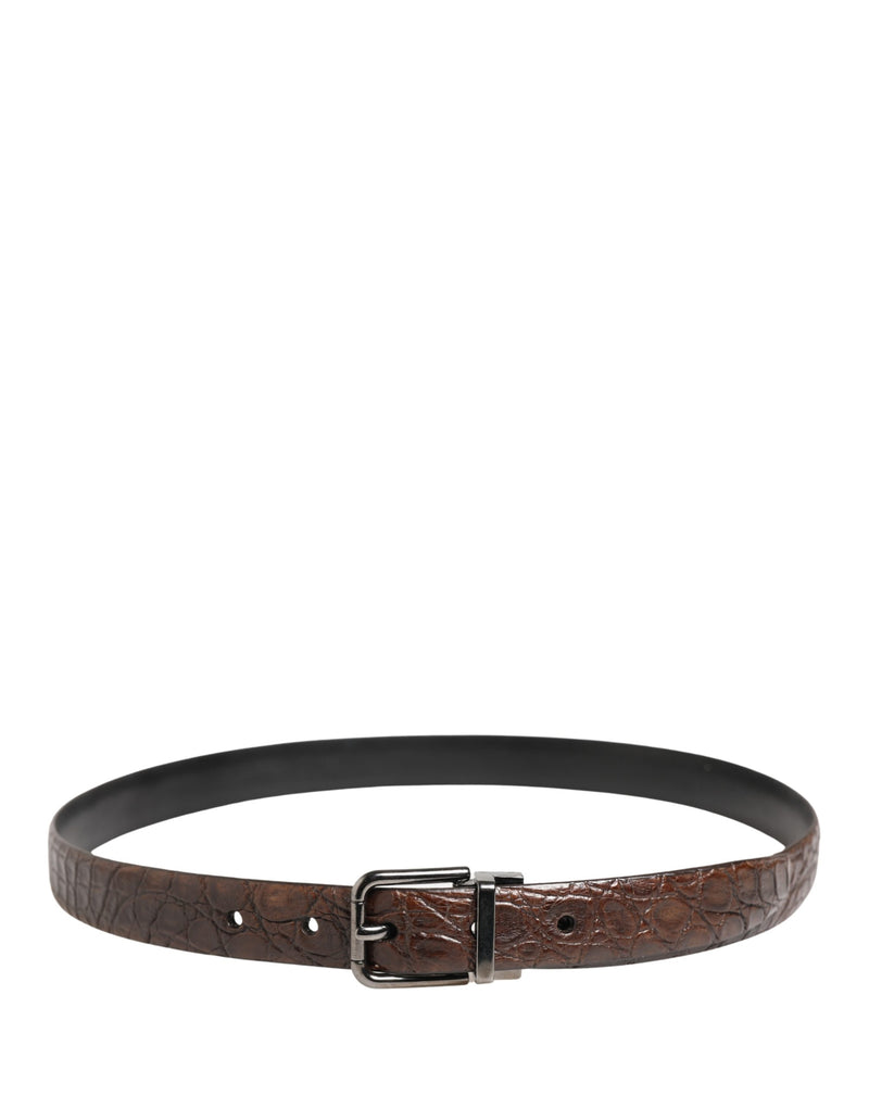 Ceinture Dolce &amp; Gabbana en cuir marron avec boucle en métal argenté