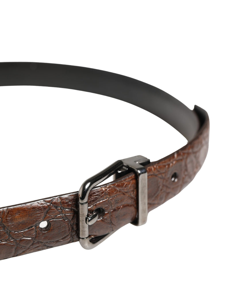 Ceinture Dolce &amp; Gabbana en cuir marron avec boucle en métal argenté
