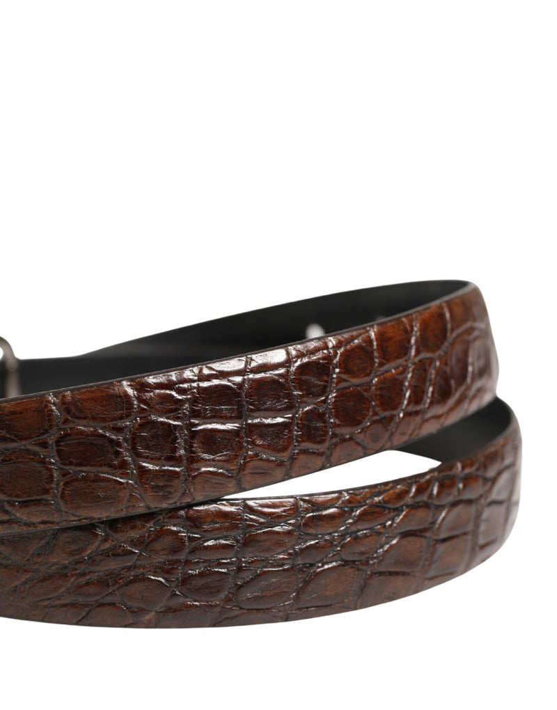 Ceinture Dolce &amp; Gabbana en cuir marron avec boucle en métal argenté